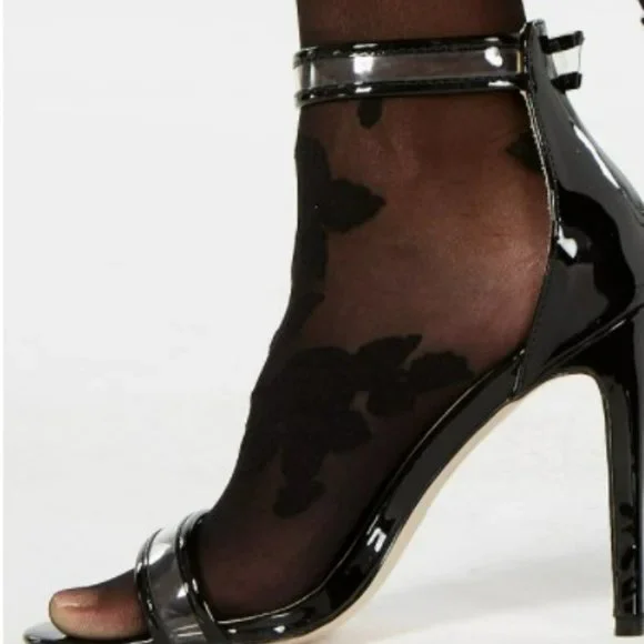 INC 2PK Stamped Floral Anklet 1 solid sheer and 1 printed Fashion sock - Picture 5 of 7